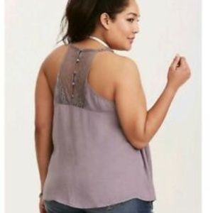 Torrid Tops - Satin Lace Trim Cami Grey Torrid Tops - Satin Lace Trim Cami Grey